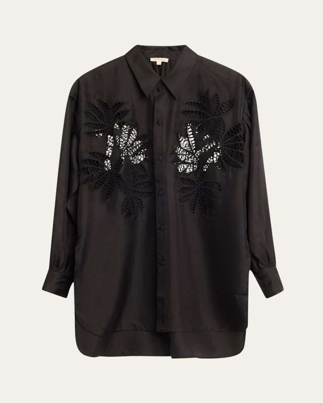 Long Broderie Anglaise Cutout Oversized Shirt